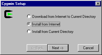 Selecting internet based install