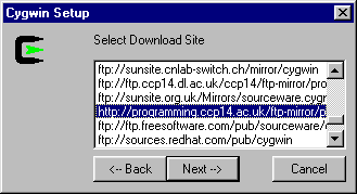 Cygwin prompting for local or internet based install